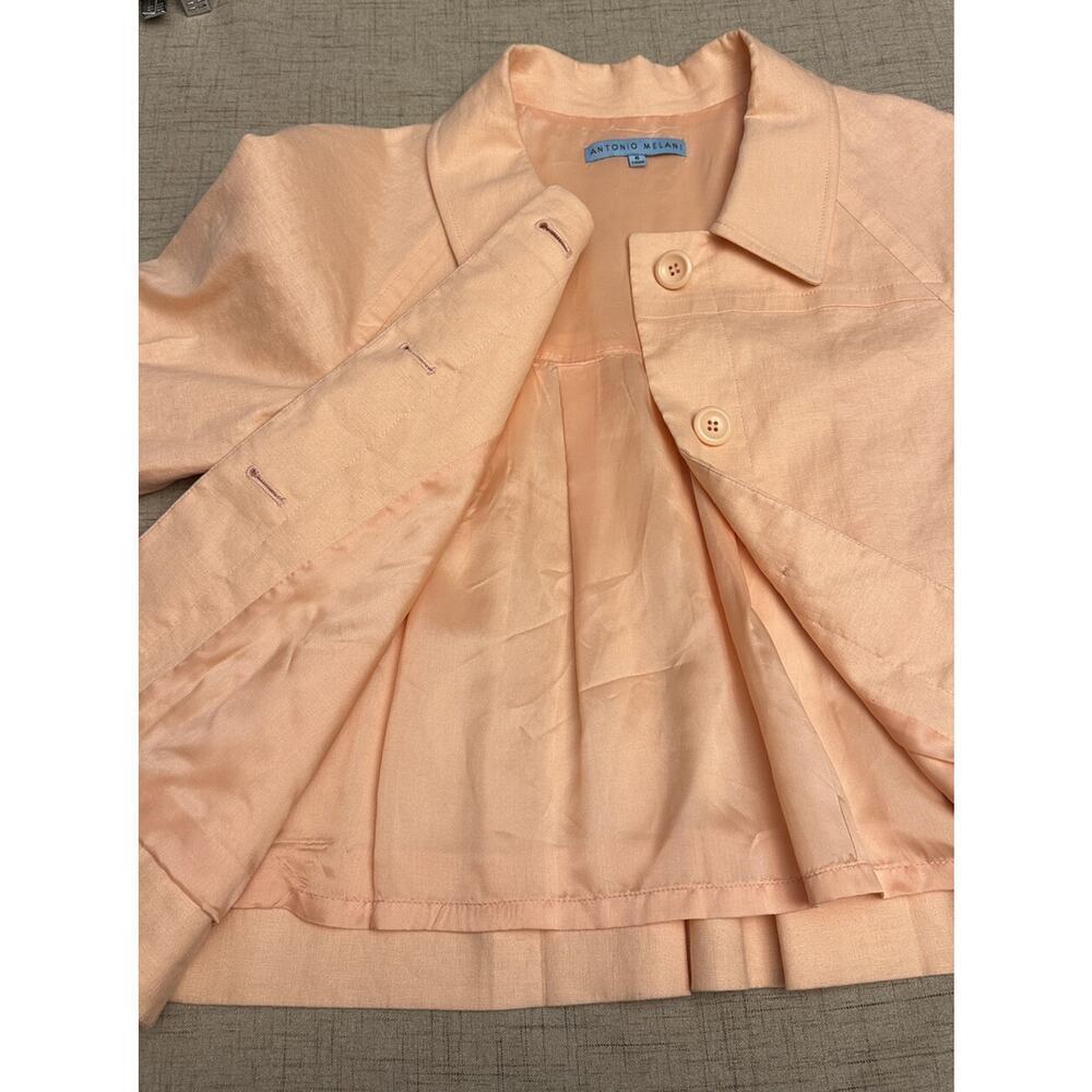 ANTONIO MELANI Bolero Jacket Womens Size 6 Linen Lined Pleated Cropped - Picture 6 of 12